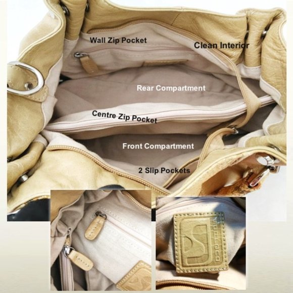 SOPRANO Tan Taupe Orange Soft Leather Satchel Purse Braided Chain Shoulder Bag - Picture 8 of 11